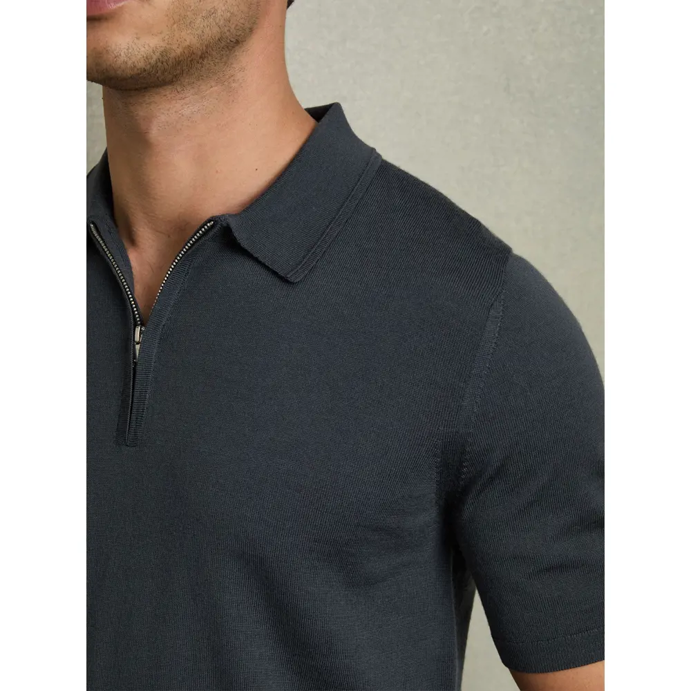 REISS MAXWELL Merino Wool Half Zip Polo Shirt